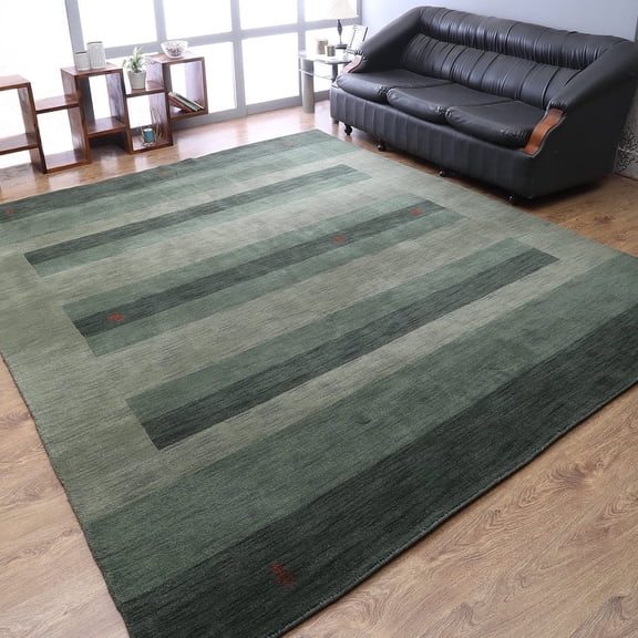 Rugsotic Carpets Handmade Rugs Hand Knotted Loom Rectangle 6'x9' Green Wool for Indoor Use
