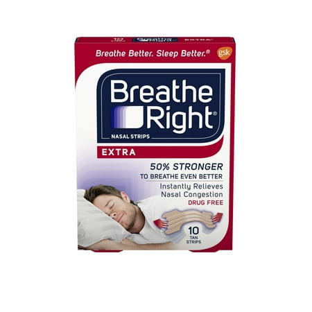 Breathe Right Extra Tan Drug-Free Nasal Strips for Nasal Congestion Relief, 10
