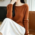 thumbnail image 5 of Xinoom Women Scoop Neck Ribbed Knit Top, Long Sleeve Slim Fit Sweater, Stretchy Form Fitting Knit Shirt for Casual Dating Orange,XXL, 5 of 6