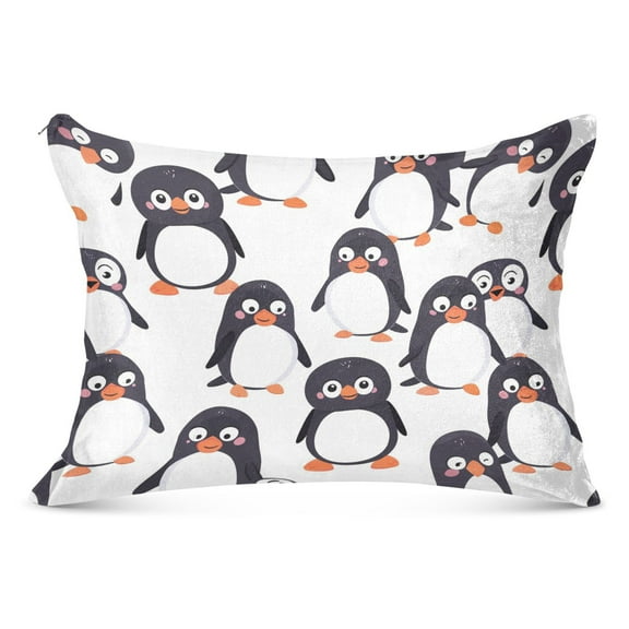 Cute Happy Penguins Plush Pillow Cases Standard Size Ultra Soft Warm Pillowcases with Zipper 20"x26"