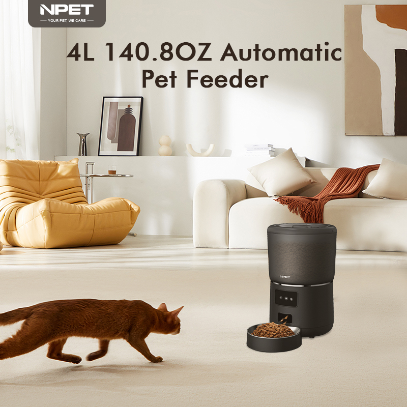 NPET Smart WiFi Cat Feeder with App Control, 4L Auto Pet Food Dispenser - 1-9 Meal Portions, 10s Voice Recorder, Anti-Clog Design for Cats/Dogs