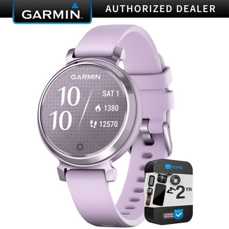 Garmin 010-02839-01 Lily 2 Smartwatch Metallic Lilac with Lilac Silicone Band | Official USA Partner Model | Bundle with 2 YR CPS Enhanced Protection Pack