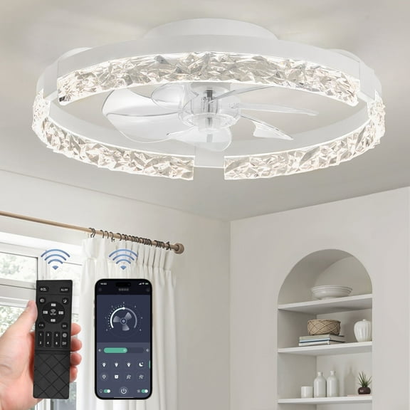 Zardon 20" Ceiling Fan with Light, Low Profile Flush Mount, Remote and Smart App Control, 6 Speeds and Quiet Reversible DC Motor for Bedroom, Living Room, Kitchen