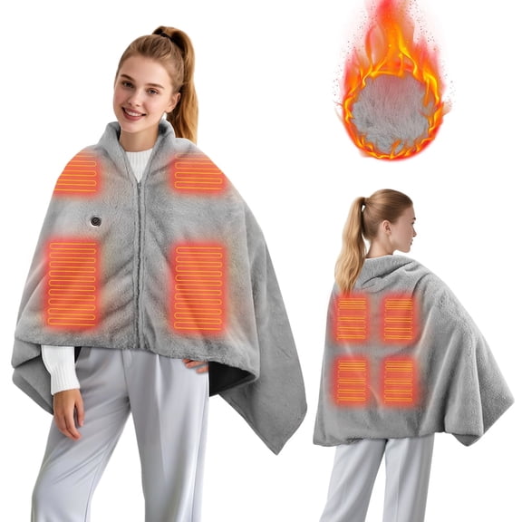 Heated Blanket Shawl, Cordless Wearable Heated Blanket, USB Heating Throw Shawls Portable Electric Blanket with 3 Heating Levels Large 58" x 33" for Home Outdoor(Power Bank is Not Included)
