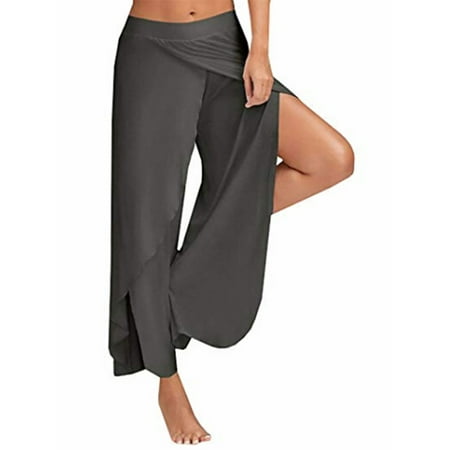 - Double Layers Chiffon Pants Summer Women Split Flared Trousers