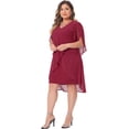 thumbnail image 3 of DARING DIVA Women's Plus Size Chiffon Cocktail Mesh Overlay Short Dress 2X Red, 3 of 6