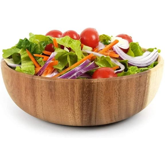 Visland Natural Acacia Wooden Salad Serving Bowl, Premium Handcrafted Wood Bowl Utensil, Fruit Bowl, Great Holiday Gift