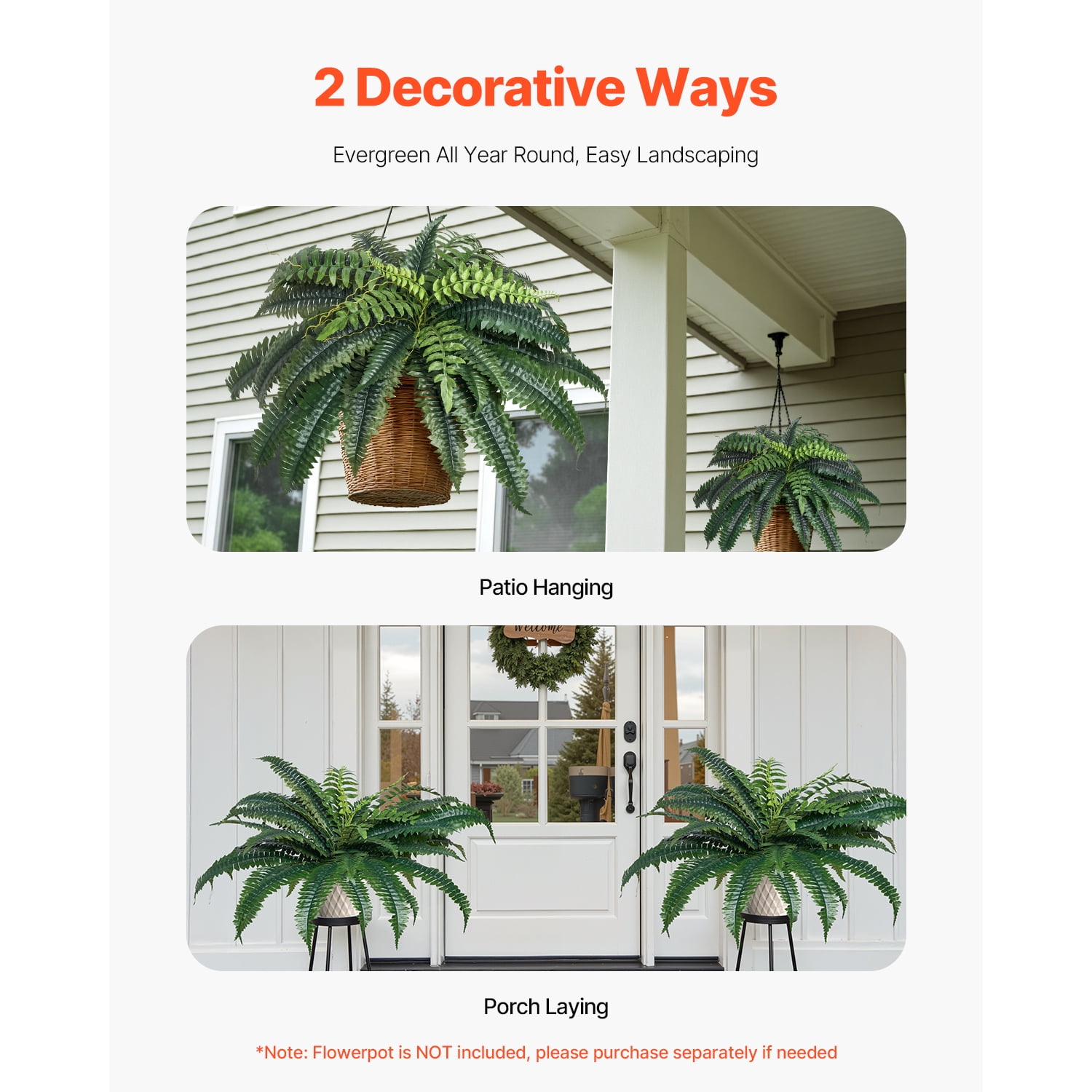 KFFKFF Artificial Ferns Set of 2, Natural Spread Diameter 35-39 Inch, Large Hanging Faux Boston Ferns, Fake Plant Wall Decor with 35 Branches, Decorative Fern for Home and Office (Pot Not Included)