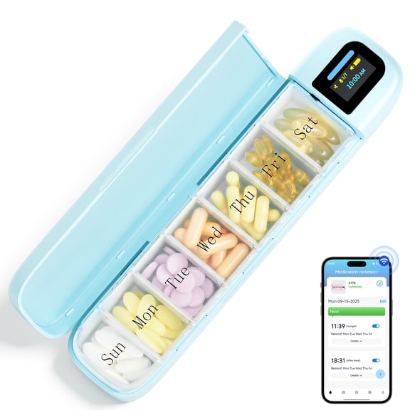 Bluetooth Electronic Pill Dispenser with Alarm, Smart Pill Organizer with Reminder&Light, Pill Timer Tracker, Automatic Medication Dispenser, Weekly 7 Day Pill Case 1 Time a Day for Travel