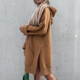 thumbnail image 3 of Women's Oversized Hoodie Dress Casual Pullover Sweatshirt Fall Tops Casual Loungewear Long Sleeve Split Hem Hoodie Dress with Kangaroo Pocket, 3 of 6