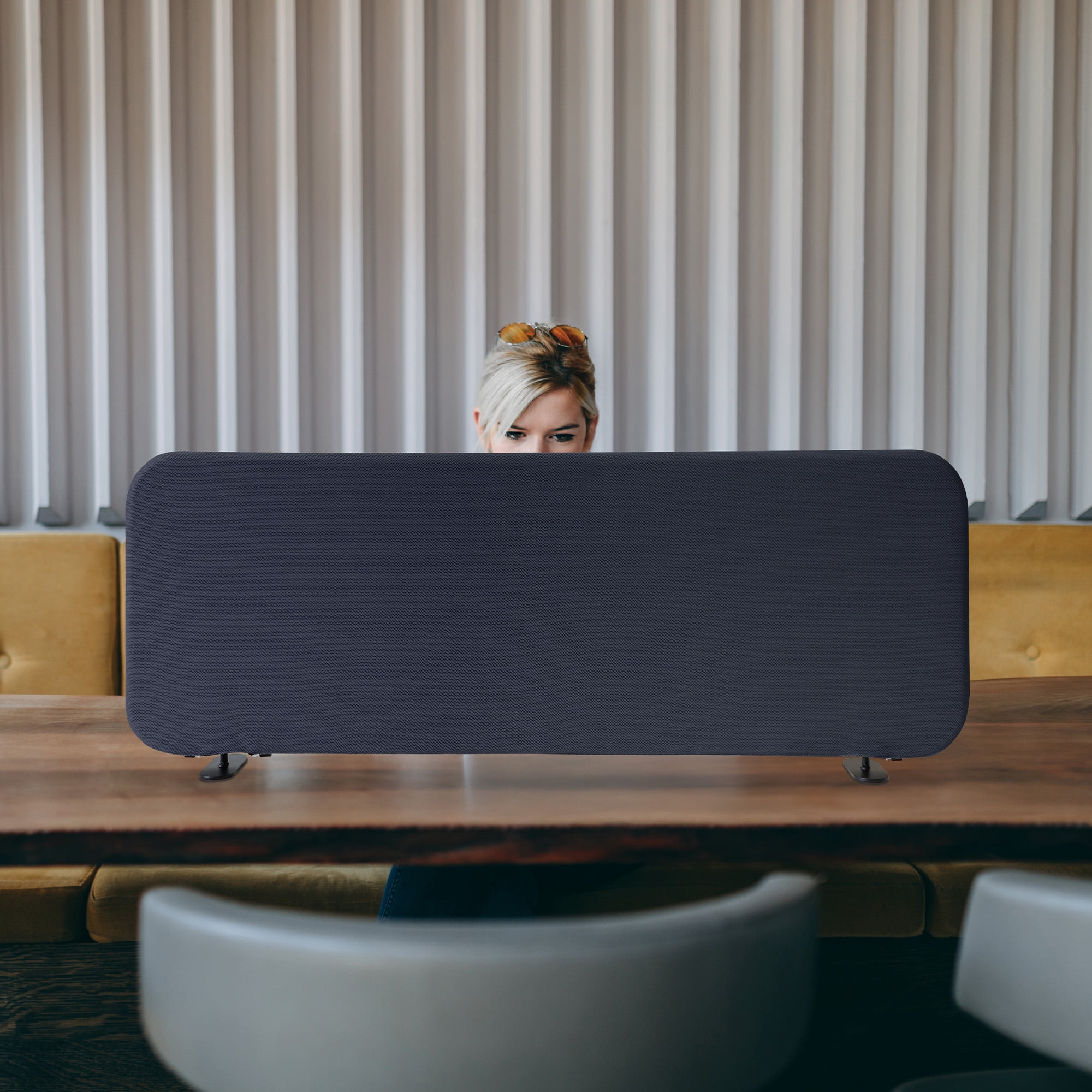 DECOLAB Freestanding Desk Divider, Portable Desk Privacy Panel Shield for Office, Student, Classroom, 48"x18", Cobalt