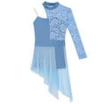 thumbnail image 3 of CHICTRY Kids Girls Figure Skating Jumpsuit Floral Lace Long Sleeve Modern Lyrical Dance Skirted Leotard Light Blue 6, 3 of 7