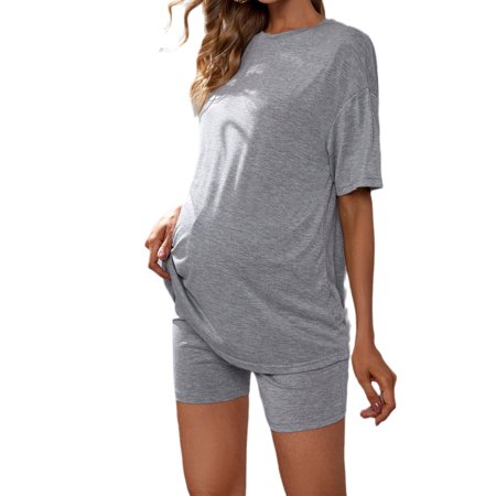 

Casual Women s Maternity Womens Solid Tees for Pregnancy Cloth Biker Shorts Light Grey XS