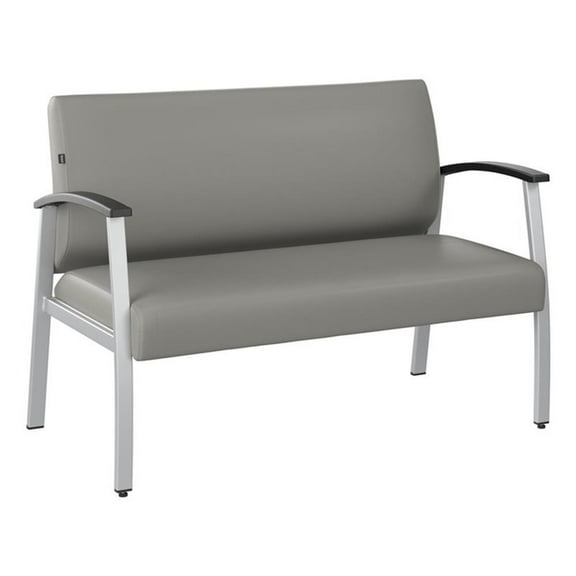 Maklaine Waiting Room Loveseat with Arms in Light Gray Vinyl