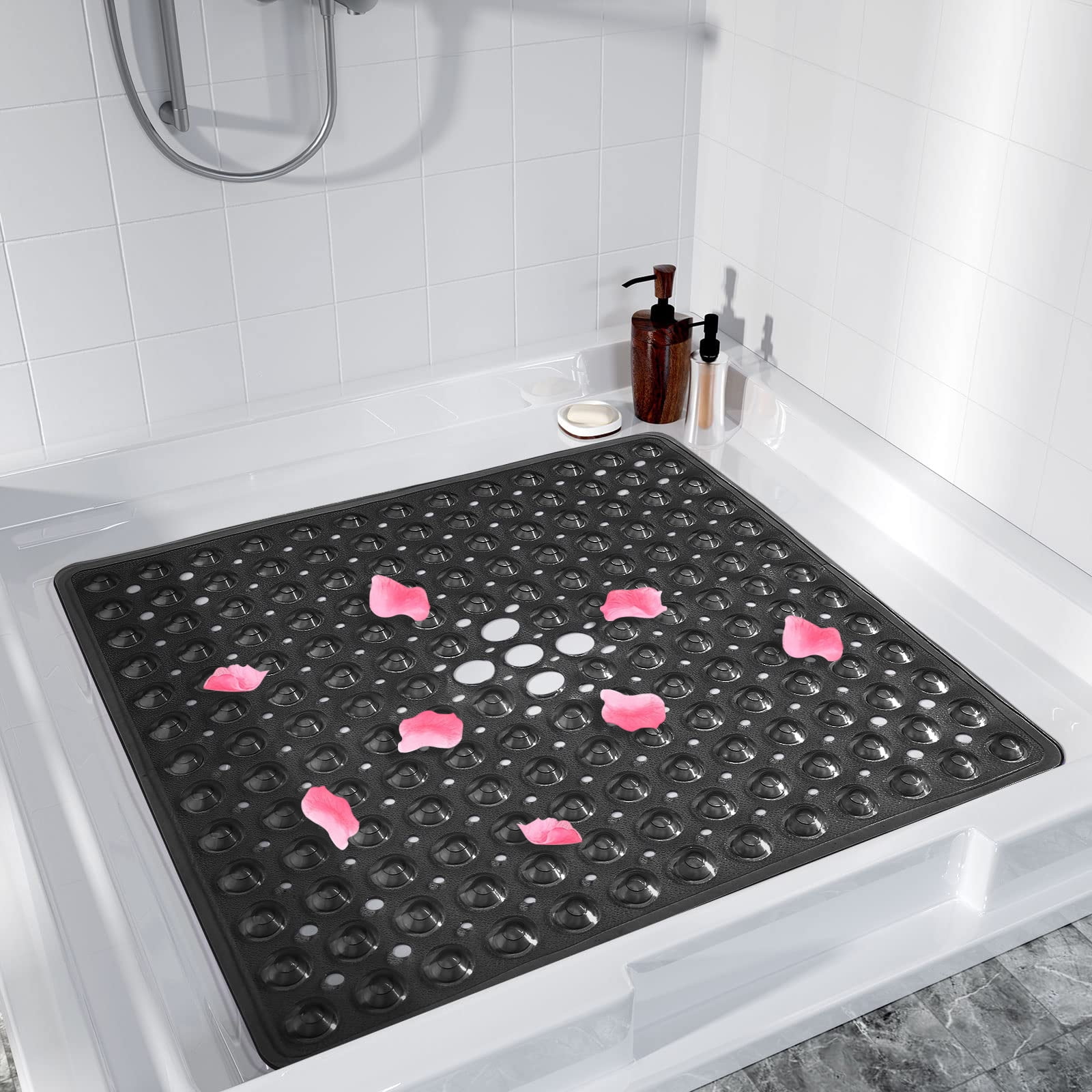 Semfri Square Shower Mat Non Slip 21 x 21 Inch for Shower Stall Floors