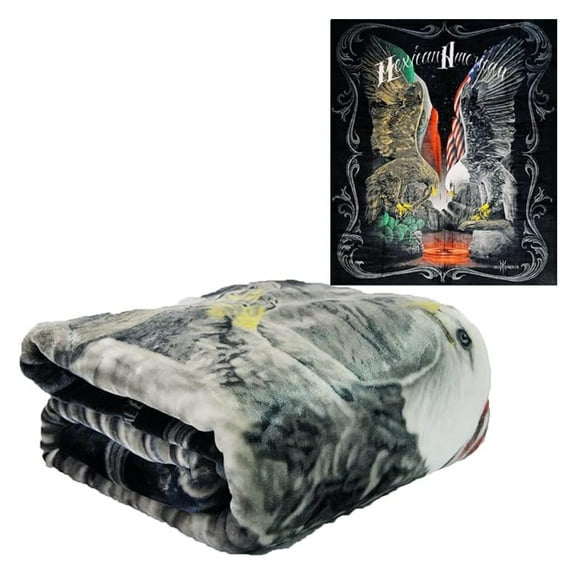 Plush Throw Blanket - Mexican American - Queen Bed 79"x 95" - Faux Fur Blanket for Beds, Sofa, Couch, Picnic, Camping