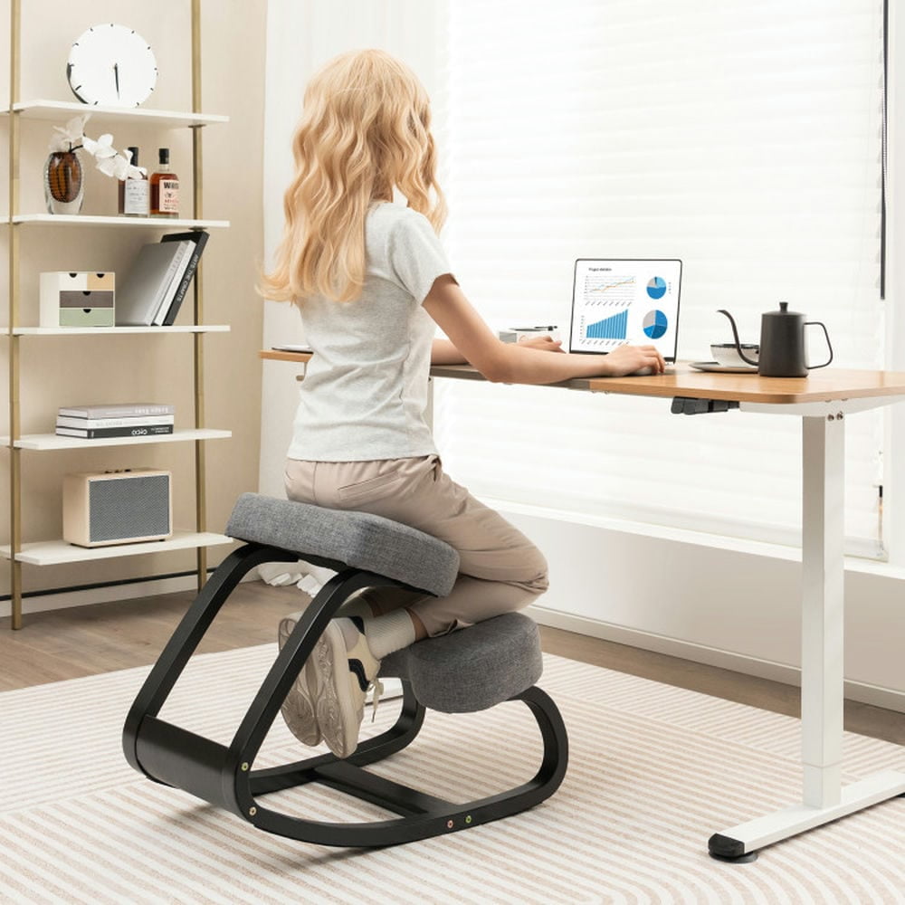 Spaco Rocking Ergonomic Kneeling Chair with Padded Cushion for Home Office-Gray, Home Office Computer Desk Chair, Ergonomic Office Chair for Bedroom,Study