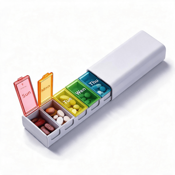 7-Day Pill Oragnizer Case, Weekly Pill Box Perfect for Daily Use & Travel, 50% More Space, White