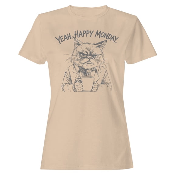 Smartprints Grumpy Cat Coffee - Happy Monday Women's T-Shirt Natural, Cotton, S