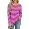 thumbnail image 2 of HAiming Womens Oversize Striped Shirt Crew Neck Long Sleeve Pullover Casual Basic Tops Trendy Blouses Clothes, 2 of 6