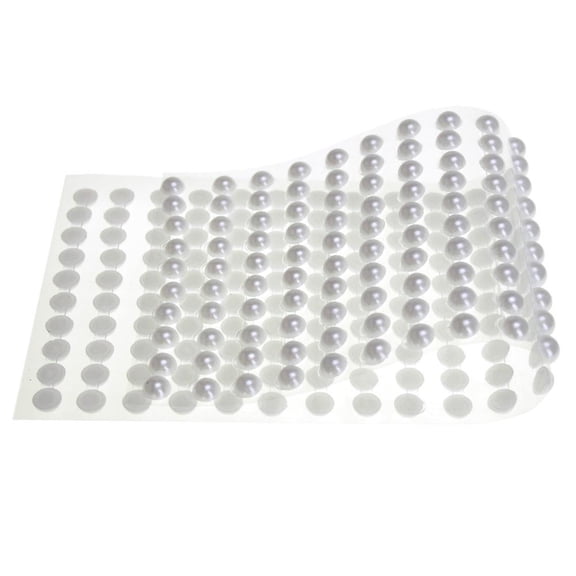 Plastic Pearls Flat Bead Self Adhesive Stickers, 8mm, 22-Strips, White