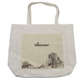 thumbnail image 1 of Russia Shopping Bag, Vintage Style Moscow Skyline Silhouette Hand Drawn Sketch Architecture Design, Eco-Friendly Reusable Bag for Groceries Beach and More, 15.5" X 14.5", Cream, by Ambesonne, 1 of 2