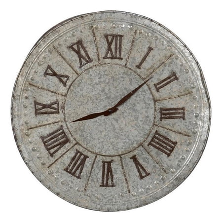 Benjara 20 Classic Round Wall Clock- Metal- Roman Numerals- Vintage Gray