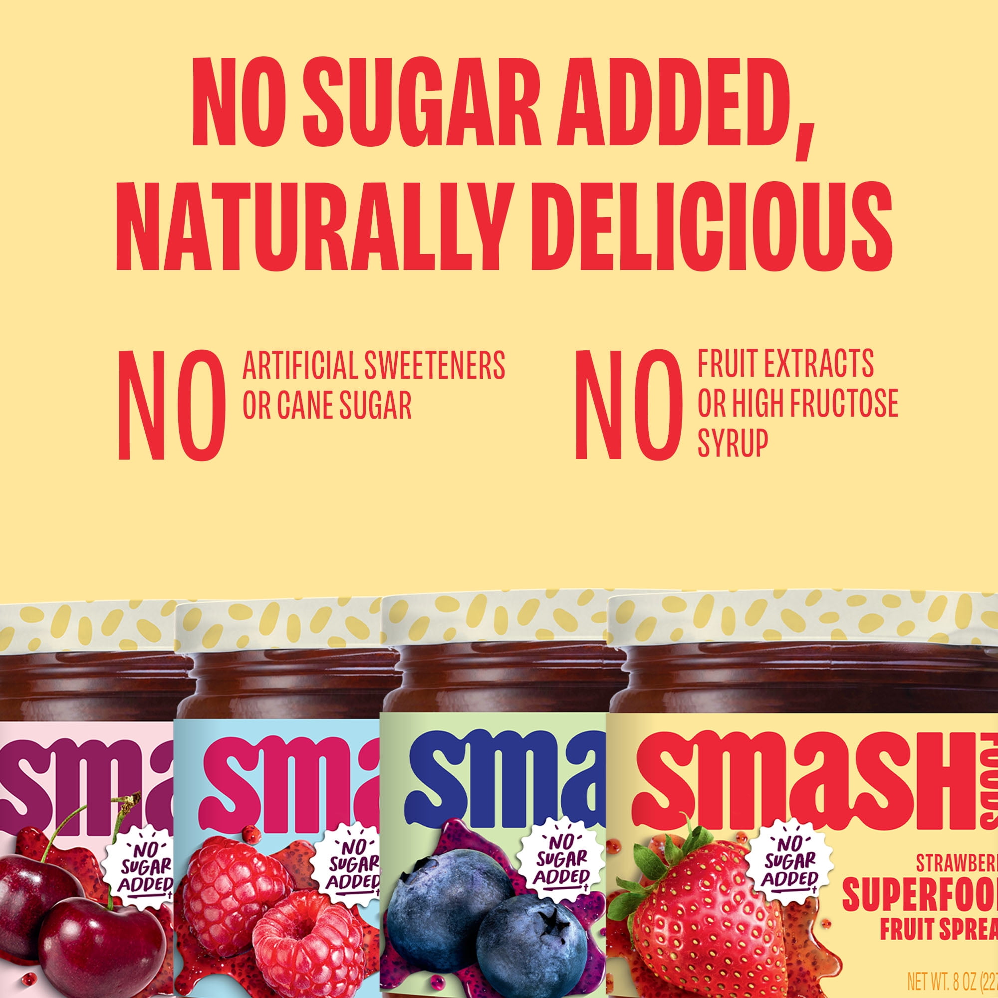 Smash Foods Jam, Originals Variety 4-Pack, No Sugar Added, Low-Calorie, Vegan