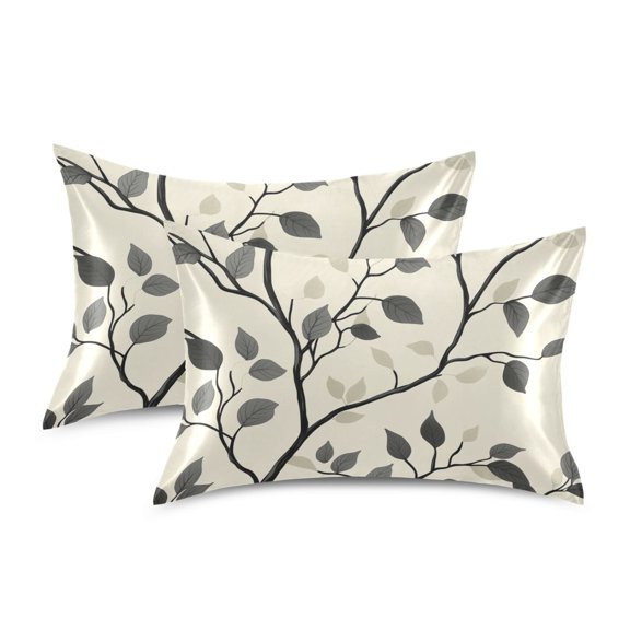Yayeee Pillowcase Standard Size Set of 2 Satin Wrinkle Resistant Pillow Case, Leaves Pattern