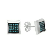 Men's Stainless Steel .24cttw Blue Diamond - Mens Square Stud Earrings