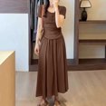 thumbnail image 7 of Hvot&aat Women's Boho Solid Color Skirt Pleated A-Line Flowy Swing Maxi Long Skirt Elastic High Waisted Skirts, 7 of 7