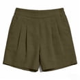 thumbnail image 6 of Women's High Waisted Shorts Pleated Front Solid Color Linen Blend with Side Pockets Lightweight Breathable Bottoms for Summer Beach Vacation and Daily Casual Wear Army Green L, 6 of 8