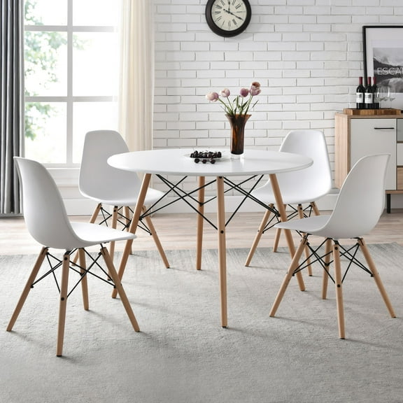 Mainstays Mid-Century Modern Dining Chair, Set of 4, White and Beech Color for Indoor