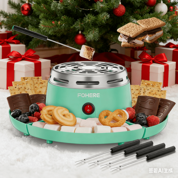 Smores Maker Tabletop Indoor with 4 Detachable Trays & 4 Roasting Forks NEW(12.2"X12.2"X4.7")