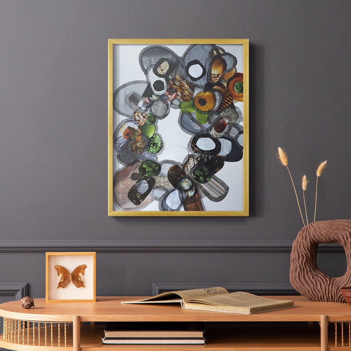 Amelia Island Stones Framed Print in Gold Solid Wood Framed Print No Nail Hanging