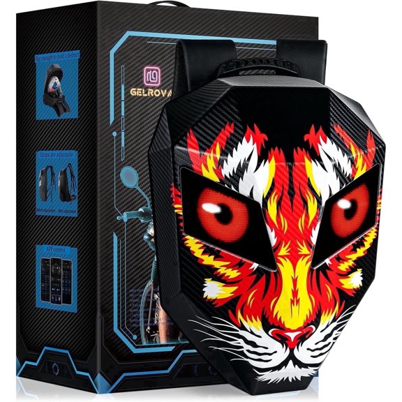 Gelrova Lion Knight Serise LED Backpack 19inch, LED Rider Backpack for Motorcycle Helmet, Outdoor Fashion Backpack with Eyes