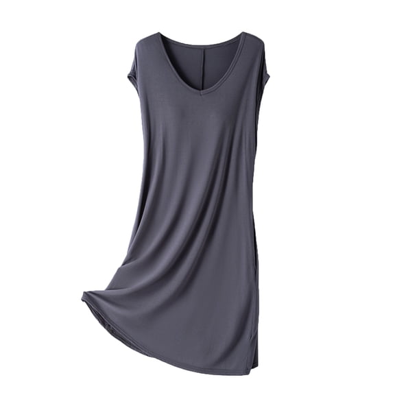 Taqqpue Sleeveless Nightgowns for Women Casual Solid Color V Neck Long Sleepshirt Loose Fit Lightweight NightShirts Flowy Plus Size Pajamas Dress