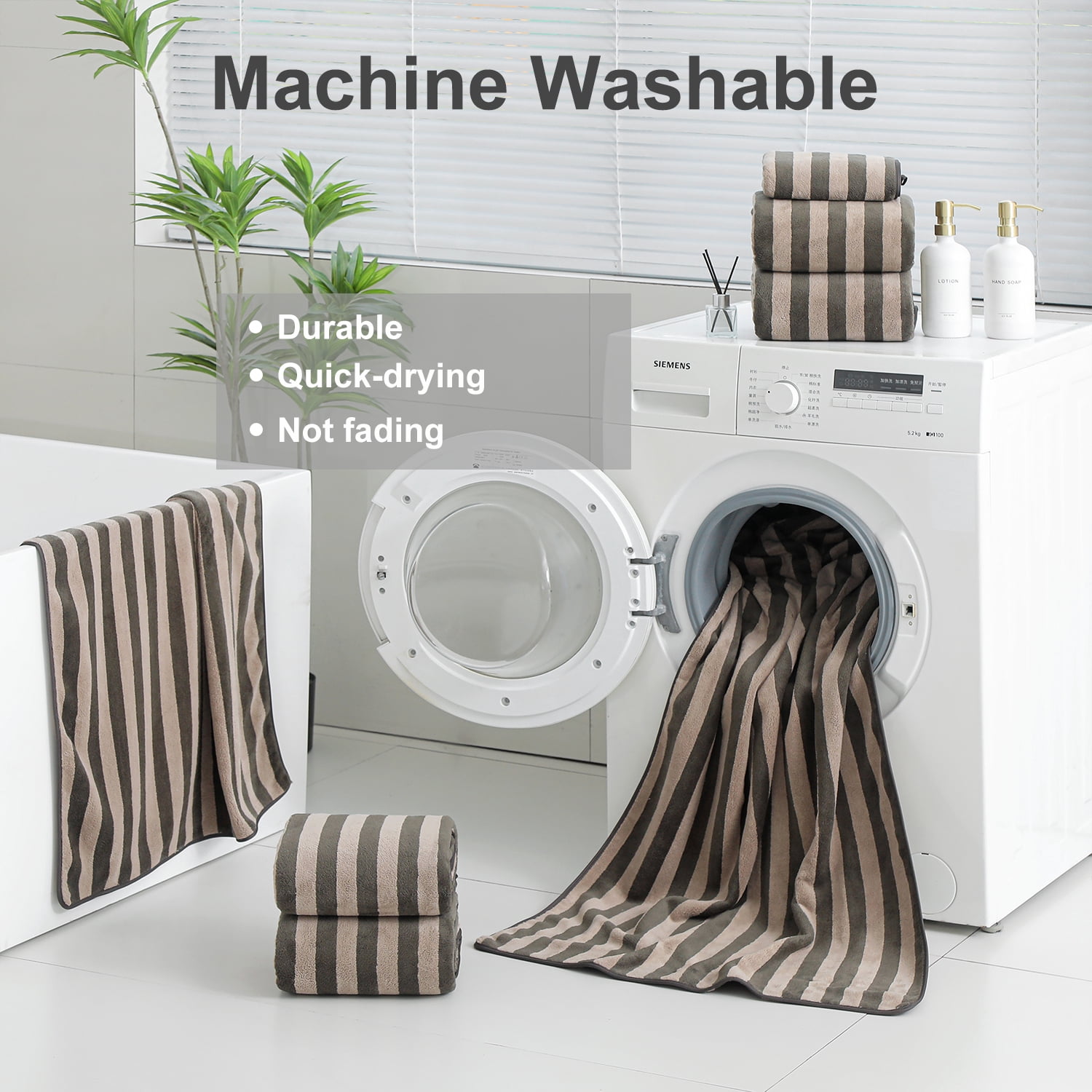 Smuge 12 Pcs Stripe Family Bath Towels Set - 4 Bath Sheet Towels, 4 Hand Towels, 4 Washcloths, Microfiber Soft Shower Towel for Bathroom Gym Spa(Dark Coffee)