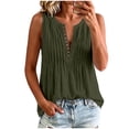 thumbnail image 2 of Favoffer Tank Tops Women's Sleeveless V Neck Linen Pleated Button Detail Blouses Regular Fit Casual Tops Summer Vacation Wear, 2 of 7