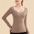 thumbnail image 2 of Rohuuque Thermal Shirts for Women Solid Color V Neck Thermal Underwear Built-in Bra Long Sleeve Cold Weather Tops Brown, 2 of 5