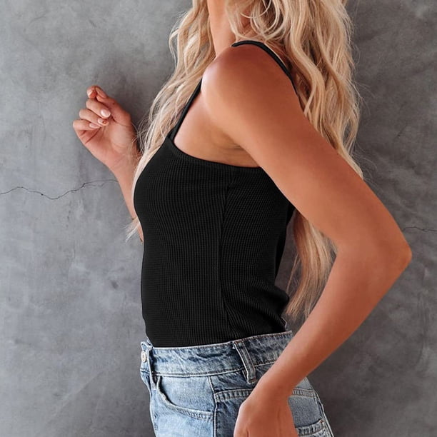 Camisola de un hombro, lavable a máquina a la moda para mujer, camiseta sin mangas de un hombro para vacaciones en la playa LYUMO Chalecos de Peso
