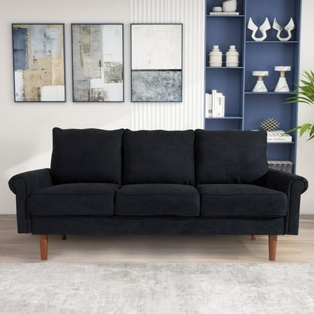 

74 Wide Upholstered Rolled Arm Sofa Black