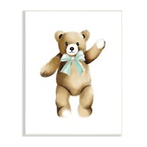 Stupell Industries Adorable Teddy Bear Nursery Animal Green Ribbon Graphic Art Unframed Art Print Wall Art, Design by Studio Q