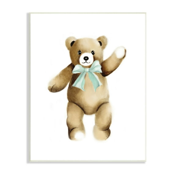 Stupell Industries Adorable Teddy Bear Nursery Animal Green Ribbon Graphic Art Unframed Art Print Wall Art, Design by Studio Q