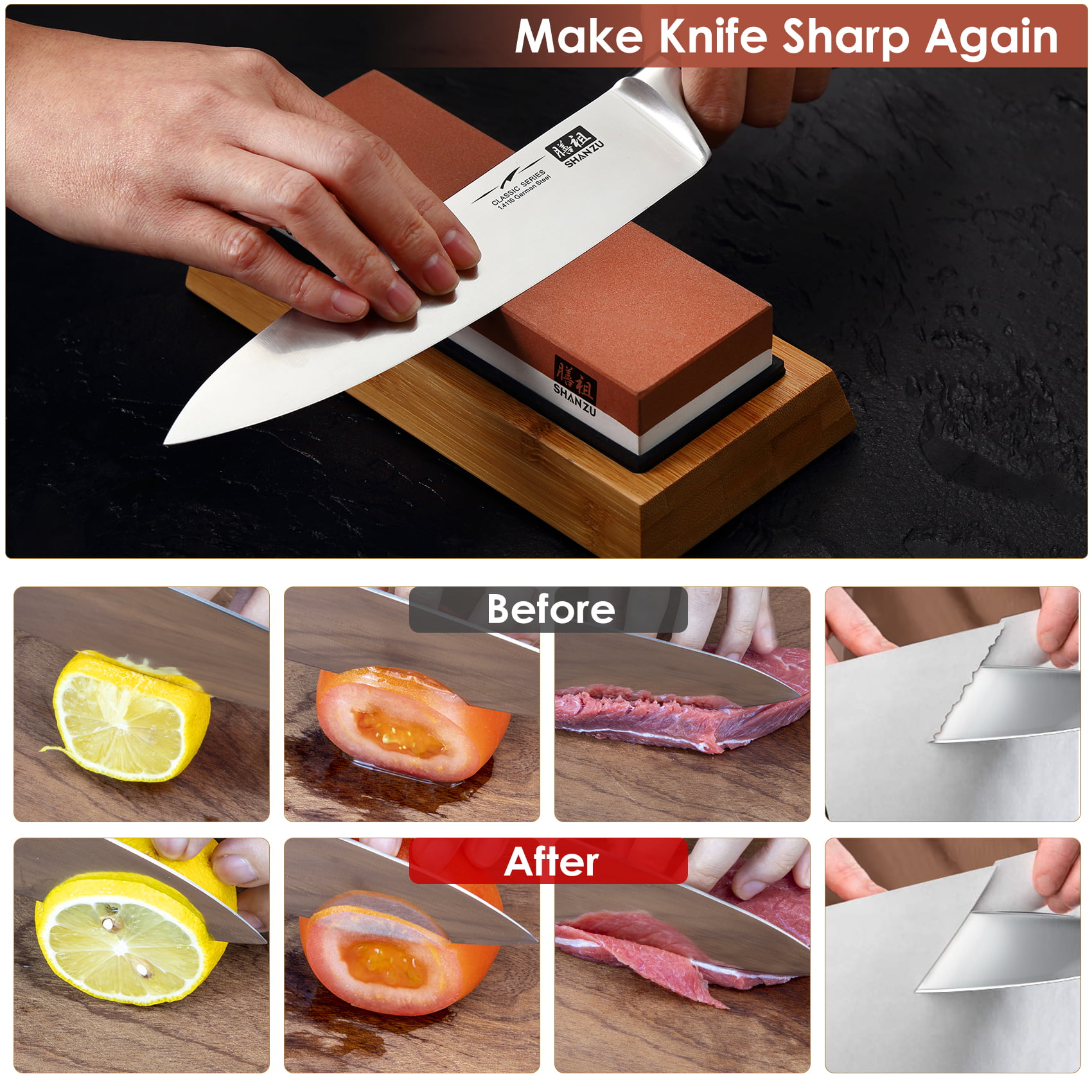 Sharpening Stone Whetstone Knife Sharpening Kit, SHAN ZU ​Premium 2 Side  Whetstone 1000/6000 for Sharpening Knives, Wet Stone Sharpening Stone Knife