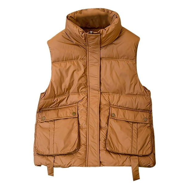 Gibobby Chalecos de invierno para mujer, Chaleco acolchado para mujer, cuello alto, ligero, con cremallera, acolchado(Gris,M)