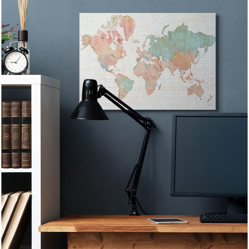 Stupell Industries Vintage World Map Green Pink Design Canvas Wall Art by Sue Schlabach