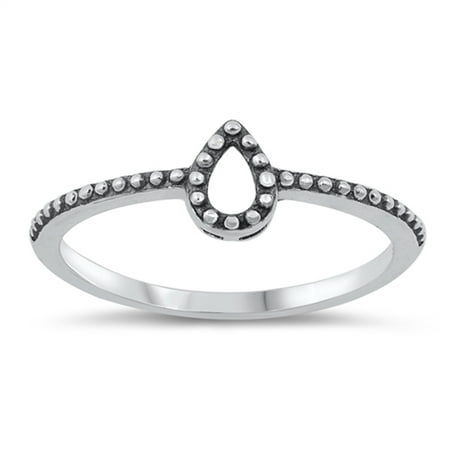 Silver Bali Bead Head Pin - Oxidized Teardrop Bead Boho Bali Ring New .925 Sterling Silver Band Size 5