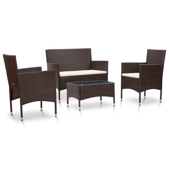 vidaXL Patio Furniture Set 4 Piece Patio Sectional Sofa with Table Poly Rattan