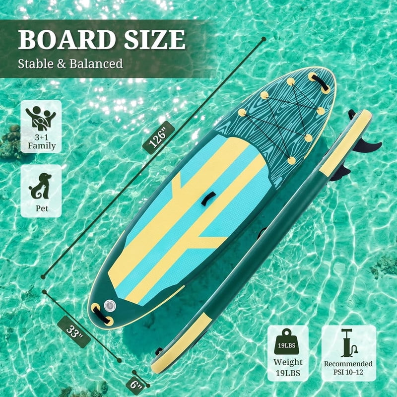 Bigleap Inflatable Stand Up Paddle Board, 400lbs Capacity 2-in-1 Paddle with Non-Slip Deck, Complete SUP Kit with Paddle, Pump, Backpack & Phone Case,Blue Green